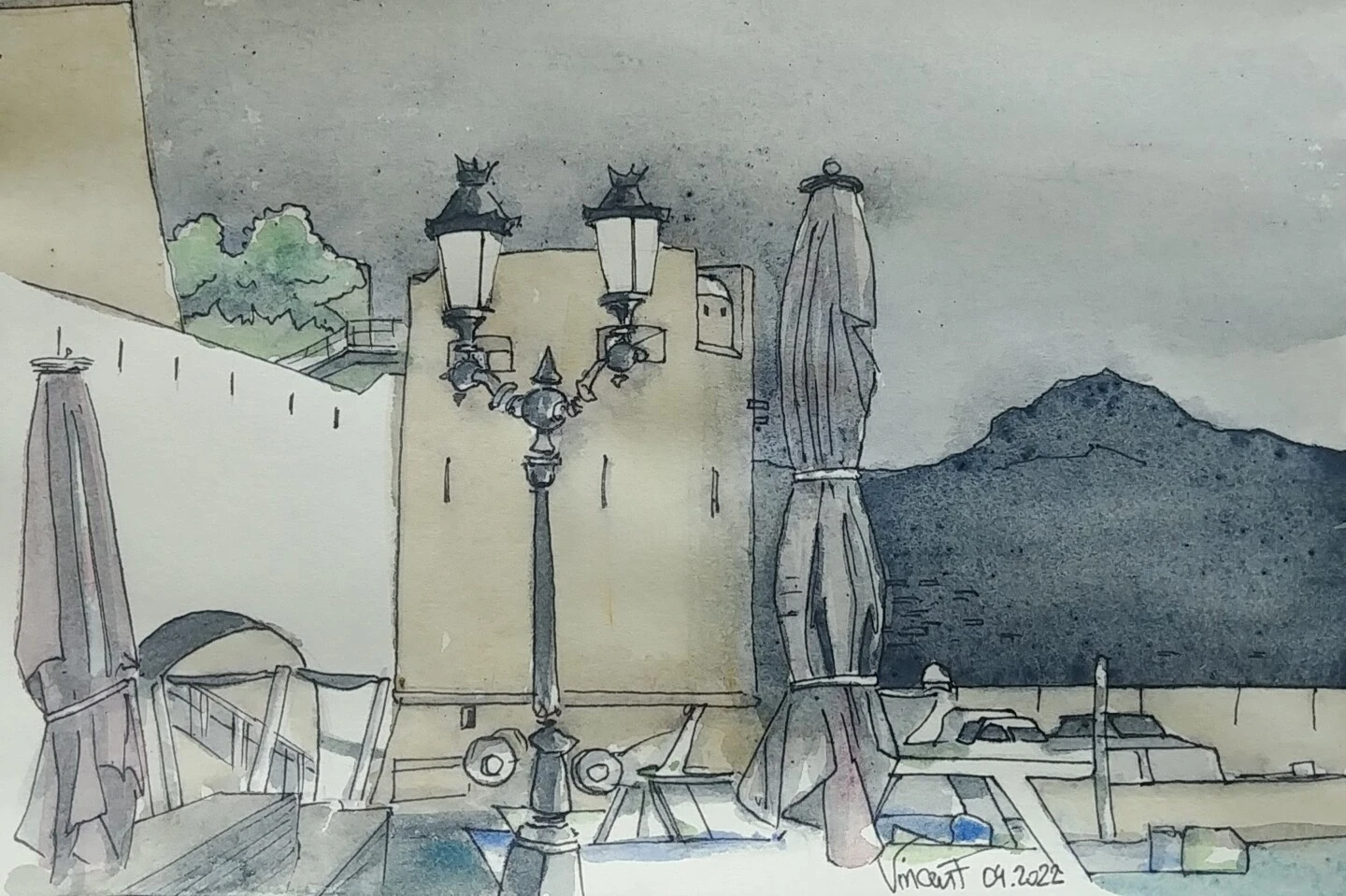 Du Comptoir Au Port De Calvi - - Painting By - 3 Du Comptoir Au Port De Calvi - - Painting By -