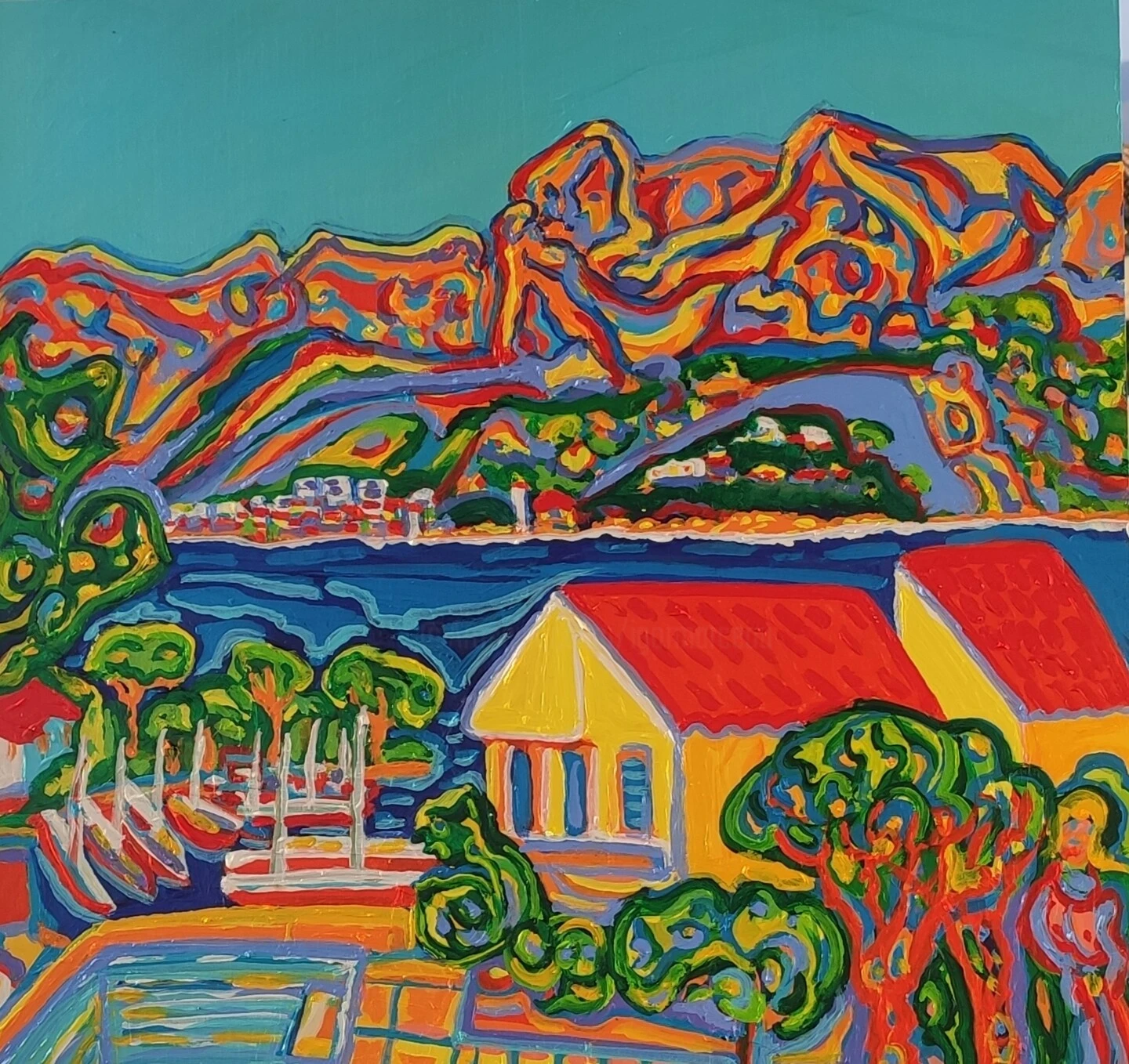 Vu De La Terrasse Sur La Baie De Pollença.Majorque Majorque - - Painting By - 3 Vu De La Terrasse Sur La Baie De Pollença.Majorque Majorque - - Painting By -