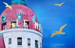 Negresco In Twilight With Golden Seagulls - - Painting By -