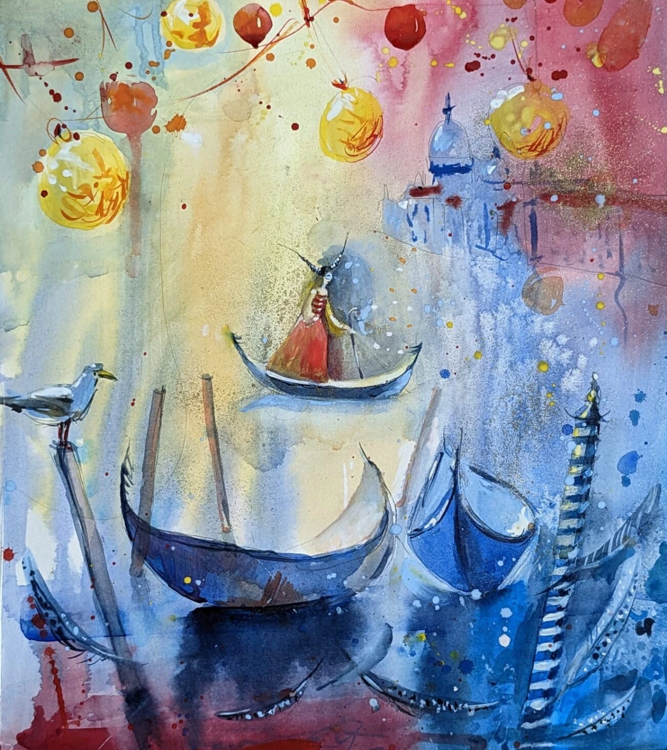 Venedig, Lichterfest, Poesie - - Painting By -