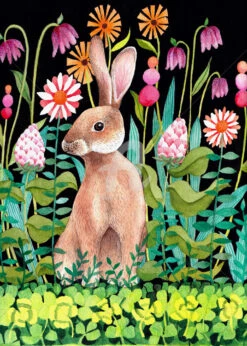 Lapin Dans Les Fleurs. Année Du Lapin - - Painting By -