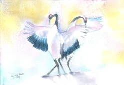 La Danse Des Grues Du Japon - - Painting By -