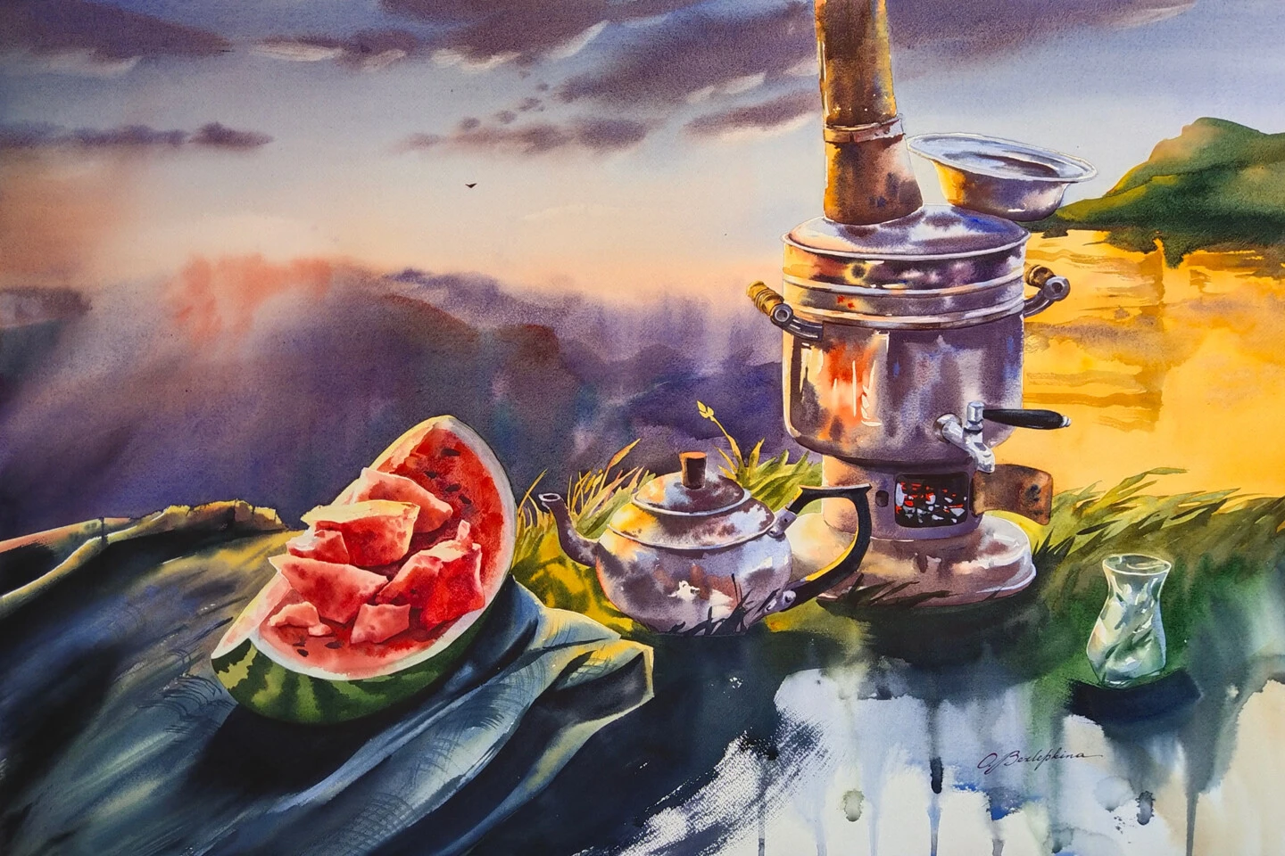 Sunset Tea On Lighthouse Mountain. Dagestan - - Painting By - 3 Sunset Tea On Lighthouse Mountain. Dagestan - - Painting By -