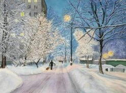 Winter Evening In The Moscow Courtyard - - Painting By -