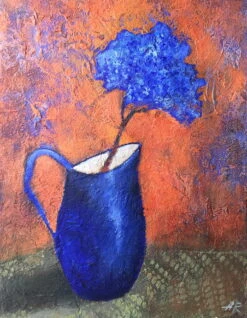 Hydrangea & Blue Jug - - Painting By -