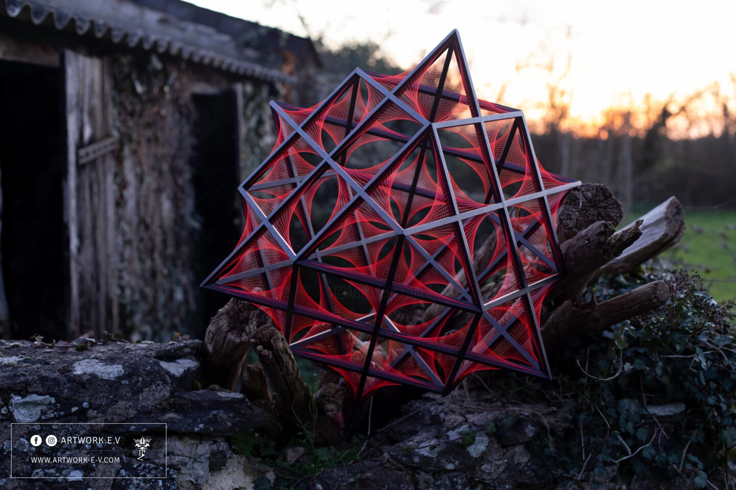 Cuboctahedron And Merkaba | 24x Astroid String Art - - Sculpture By - 3 Cuboctahedron And Merkaba | 24x Astroid String Art - - Sculpture By -