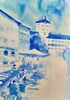Stadtplatz Traunstein Mit Jacklturm - - Painting By -